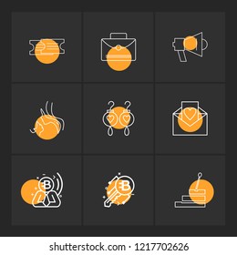 Set of 9 icons, for web, internet, mobile apps, interface design: business, finance, shopping, communication, fitness, computer, media, transportation, travel, easter, christmas, summer, device