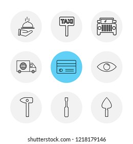 Set of 9 icons, for web, internet, mobile apps, interface design: business, finance, shopping, communication, fitness, computer, media, transportation, travel, easter, christmas, summer, device