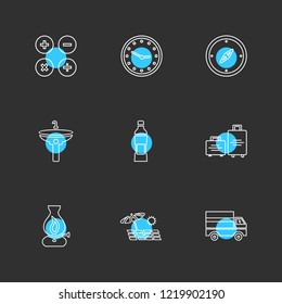 Set of 9 icons, for web, internet, mobile apps, interface design: business, finance, shopping, communication, fitness, computer, media, transportation, travel, easter, christmas, summer, device