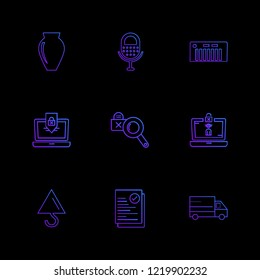Set of 9 icons, for web, internet, mobile apps, interface design: business, finance, shopping, communication, fitness, computer, media, transportation, travel, easter, christmas, summer, device