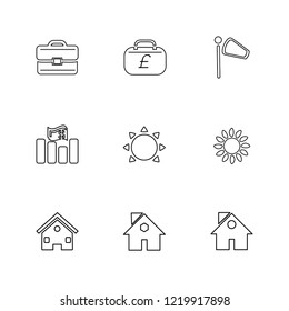 Set of 9 icons, for web, internet, mobile apps, interface design: business, finance, shopping, communication, fitness, computer, media, transportation, travel, easter, christmas, summer, device