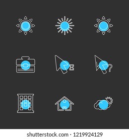 Set of 9 icons, for web, internet, mobile apps, interface design: business, finance, shopping, communication, fitness, computer, media, transportation, travel, easter, christmas, summer, device