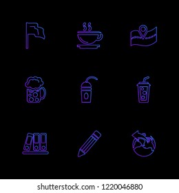 Set of 9 icons, for web, internet, mobile apps, interface design: business, finance, shopping, communication, fitness, computer, media, transportation, travel, easter, christmas, summer, device