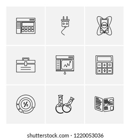 Set of 9 icons, for web, internet, mobile apps, interface design: business, finance, shopping, communication, fitness, computer, media, transportation, travel, easter, christmas, summer, device
