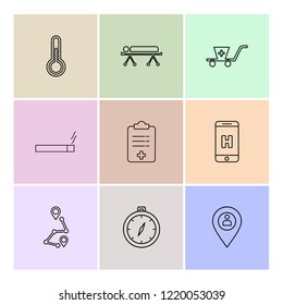 Set of 9 icons, for web, internet, mobile apps, interface design: business, finance, shopping, communication, fitness, computer, media, transportation, travel, easter, christmas, summer, device