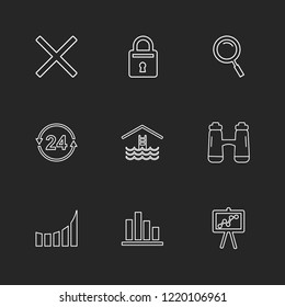Set of 9 icons, for web, internet, mobile apps, interface design: business, finance, shopping, communication, fitness, computer, media, transportation, travel, easter, christmas, summer, device