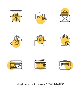 Set of 9 icons, for web, internet, mobile apps, interface design: business, finance, shopping, communication, fitness, computer, media, transportation, travel, easter, christmas, summer, device