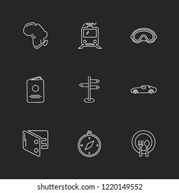 Set of 9 icons, for web, internet, mobile apps, interface design: business, finance, shopping, communication, fitness, computer, media, transportation, travel, easter, christmas, summer, device