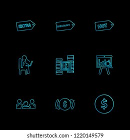 Set of 9 icons, for web, internet, mobile apps, interface design: business, finance, shopping, communication, fitness, computer, media, transportation, travel, easter, christmas, summer, device