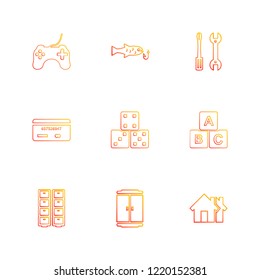 Set of 9 icons, for web, internet, mobile apps, interface design: business, finance, shopping, communication, fitness, computer, media, transportation, travel, easter, christmas, summer, device