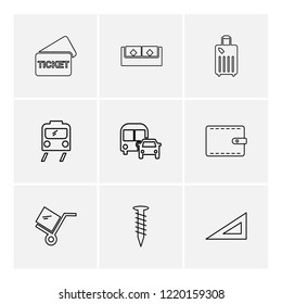 Set of 9 icons, for web, internet, mobile apps, interface design: business, finance, shopping, communication, fitness, computer, media, transportation, travel, easter, christmas, summer, device