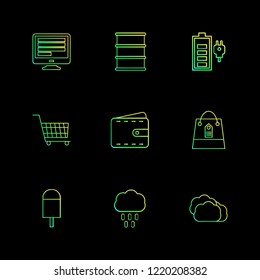 Set of 9 icons, for web, internet, mobile apps, interface design: business, finance, shopping, communication, fitness, computer, media, transportation, travel, easter, christmas, summer, device