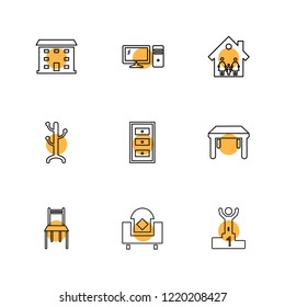 Set of 9 icons, for web, internet, mobile apps, interface design: business, finance, shopping, communication, fitness, computer, media, transportation, travel, easter, christmas, summer, device