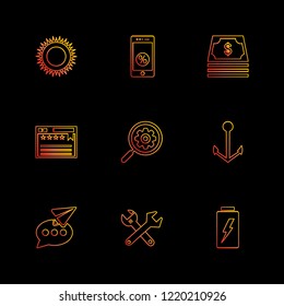 Set of 9 icons, for web, internet, mobile apps, interface design: business, finance, shopping, communication, fitness, computer, media, transportation, travel, easter, christmas, summer, device