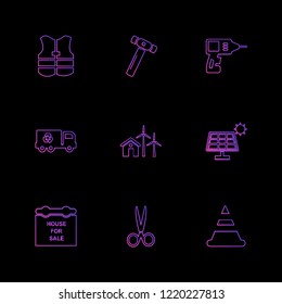 Set of 9 icons, for web, internet, mobile apps, interface design: business, finance, shopping, communication, fitness, computer, media, transportation, travel, easter, christmas, summer, device
