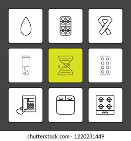 Set of 9 icons, for web, internet, mobile apps, interface design: business, finance, shopping, communication, fitness, computer, media, transportation, travel, easter, christmas, summer, device