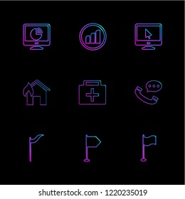 Set of 9 icons, for web, internet, mobile apps, interface design: business, finance, shopping, communication, fitness, computer, media, transportation, travel, easter, christmas, summer, device