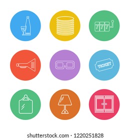Set of 9 icons, for web, internet, mobile apps, interface design: business, finance, shopping, communication, fitness, computer, media, transportation, travel, easter, christmas, summer, device