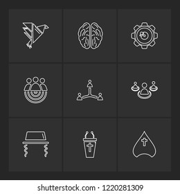 Set of 9 icons, for web, internet, mobile apps, interface design: business, communication, computer, media, transportation, travel, easter, christmas, summer, device