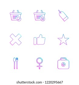 Set of 9 icons, for web, internet, mobile apps, interface design: business, finance, shopping, communication, fitness, computer, media, transportation, travel, easter, christmas, summer, device