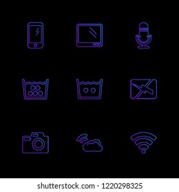 Set of 9 icons, for web, internet, mobile apps, interface design: business, finance, shopping, communication, fitness, computer, media, transportation, travel, easter, christmas, summer, device