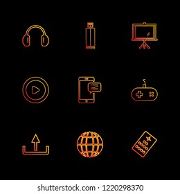 Set of 9 icons, for web, internet, mobile apps, interface design: business, finance, shopping, communication, fitness, computer, media, transportation, travel, easter, christmas, summer, device