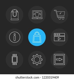 Set of 9 icons, for web, internet, mobile apps, interface design: business, finance, shopping, communication, fitness, computer, media, transportation, travel, easter, christmas, summer, device