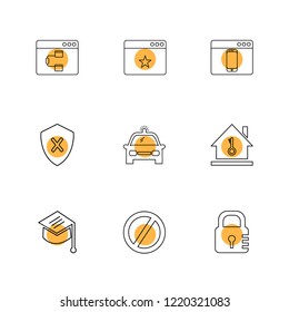 Set of 9 icons, for web, internet, mobile apps, interface design: business, finance, shopping, communication, fitness, computer, media, transportation, travel, easter, christmas, summer, device