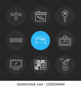 Set of 9 icons, for web, internet, mobile apps, interface design: business, finance, shopping, communication, fitness, computer, media, transportation, travel, easter, christmas, summer, device