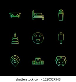 Set of 9 icons, for web, internet, mobile apps, interface design: business, finance, shopping, communication, fitness, computer, media, transportation, travel, easter, christmas, summer, device