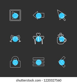 Set of 9 icons, for web, internet, mobile apps, interface design: business, finance, shopping, communication, fitness, computer, media, transportation, travel, easter, christmas, summer, device