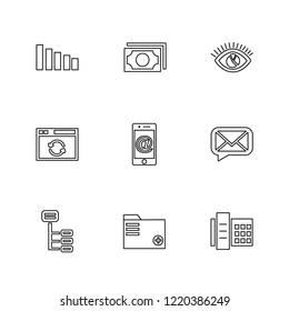 Set of 9 icons, for web, internet, mobile apps, interface design: business, finance, shopping, communication, fitness, computer, media, transportation, travel, easter, christmas, summer, device