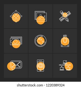 Set of 9 icons, for web, internet, mobile apps, interface design: business, finance, shopping, communication, fitness, computer, media, transportation, travel, easter, christmas, summer, device