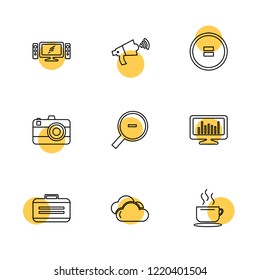 Set of 9 icons, for web, internet, mobile apps, interface design: business, finance, shopping, communication, fitness, computer, media, transportation, travel, easter, christmas, summer, device
