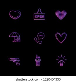 Set of 9 icons, for web, internet, mobile apps, interface design: business, finance, shopping, communication, fitness, computer, media, transportation, travel, easter, christmas, summer, device