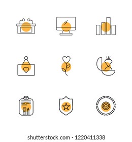 Set of 9 icons, for web, internet, mobile apps, interface design: business, finance, shopping, communication, fitness, computer, media, transportation, travel, easter, christmas, summer, device