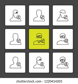 Set of 9 icons, for web, internet, mobile apps, interface design: business, finance, shopping, communication, fitness, computer, media, transportation, travel, easter, christmas, summer, device