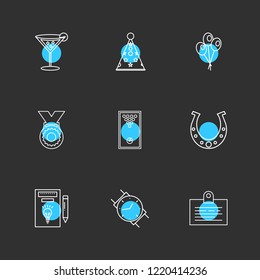 Set of 9 icons, for web, internet, mobile apps, interface design: business, finance, shopping, communication, fitness, computer, media, transportation, travel, easter, christmas, summer, device