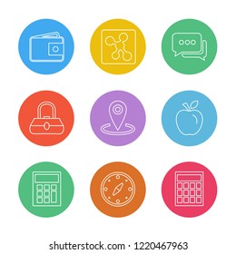 Set of 9 icons, for web, internet, mobile apps, interface design: business, finance, shopping, communication, fitness, computer, media, transportation, travel, easter, christmas, summer, device