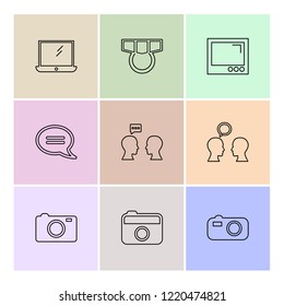 Set of 9 icons, for web, internet, mobile apps, interface design: business, finance, shopping, communication, fitness, computer, media, transportation, travel, easter, christmas, summer, device