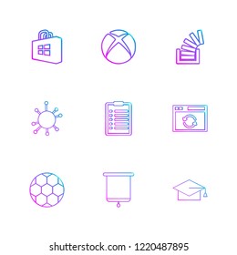 Set of 9 icons, for web, internet, mobile apps, interface design: business, finance, shopping, communication, fitness, computer, media, transportation, travel, easter, christmas, summer, device