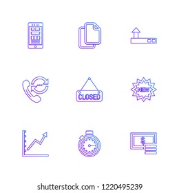 Set of 9 icons, for web, internet, mobile apps, interface design: business, finance, shopping, communication, fitness, computer, media, transportation, travel, easter, christmas, summer, device