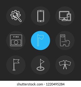 Set of 9 icons, for web, internet, mobile apps, interface design: business, finance, shopping, communication, fitness, computer, media, transportation, travel, easter, christmas, summer, device