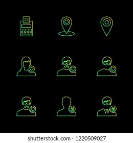 Set of 9 icons, for web, internet, mobile apps, interface design: business, finance, shopping, communication, fitness, computer, media, transportation, travel, easter, christmas, summer, device