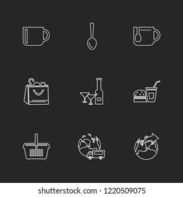 Set of 9 icons, for web, internet, mobile apps, interface design: business, finance, shopping, communication, fitness, computer, media, transportation, travel, easter, christmas, summer, device