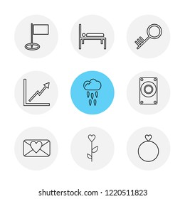 Set of 9 icons, for web, internet, mobile apps, interface design: business, finance, shopping, communication, fitness, computer, media, transportation, travel, easter, christmas, summer, device