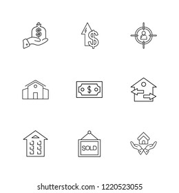 Set of 9 icons, for web, internet, mobile apps, interface design: business, finance, shopping, communication, fitness, computer, media, transportation, travel, easter, christmas, summer, device