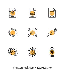 Set of 9 icons, for web, internet, mobile apps, interface design: business, finance, shopping, communication, fitness, computer, media, transportation, travel, easter, christmas, summer, device