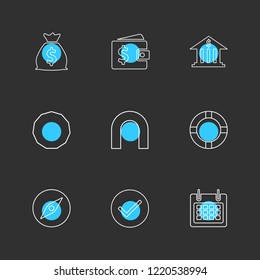 Set of 9 icons, for web, internet, mobile apps, interface design: business, finance, shopping, communication, fitness, computer, media, transportation, travel, easter, christmas, summer, device