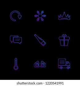 Set of 9 icons, for web, internet, mobile apps, interface design: business, finance, shopping, communication, fitness, computer, media, transportation, travel, easter, christmas, summer, device